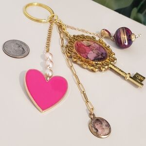 LUXURY MYSTICAL BAG CHARM VICTORIAN COACH BIRKIN ACCESSORY ANTIQUE KEY HEART